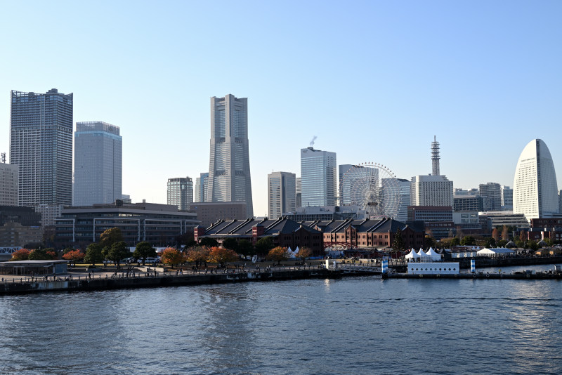 紅葉に色づく秋のみなとみらいと赤レンガ倉庫